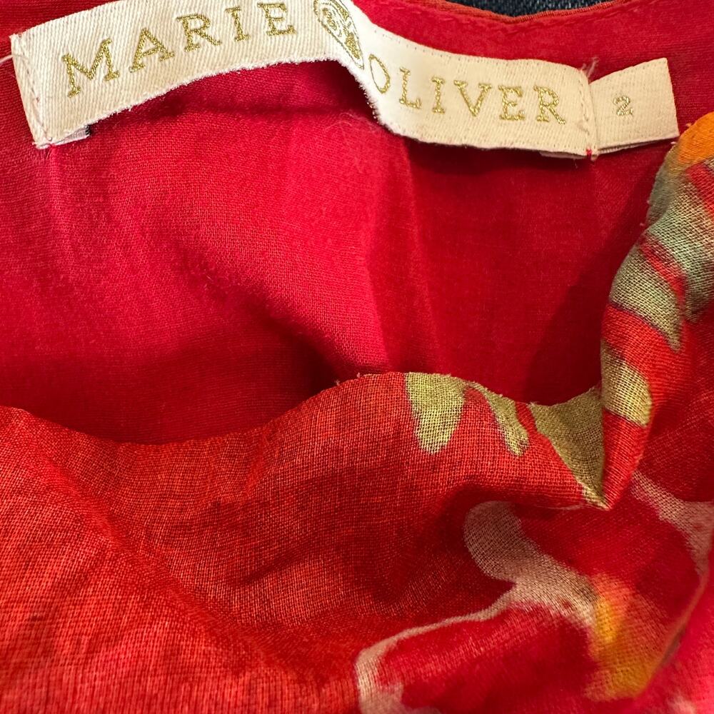 Marie Oliver Red Floral Tiered Ruffle Maxi Skirt SIZE 2 Boho Vacation Full $425 - Picture 12 of 13